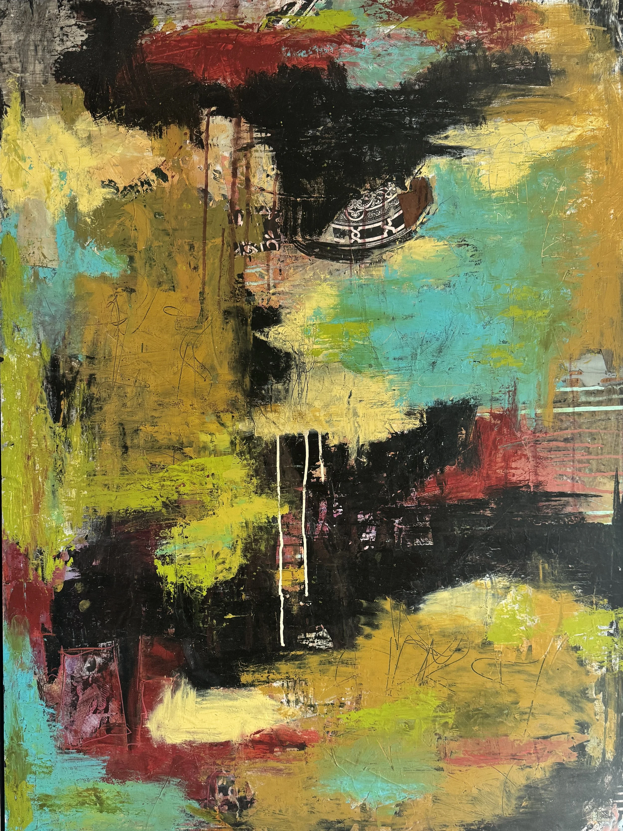 Notes Toward a Language, 2025
Acrylic and Oil Stick on Printed Paper
47 x 35"