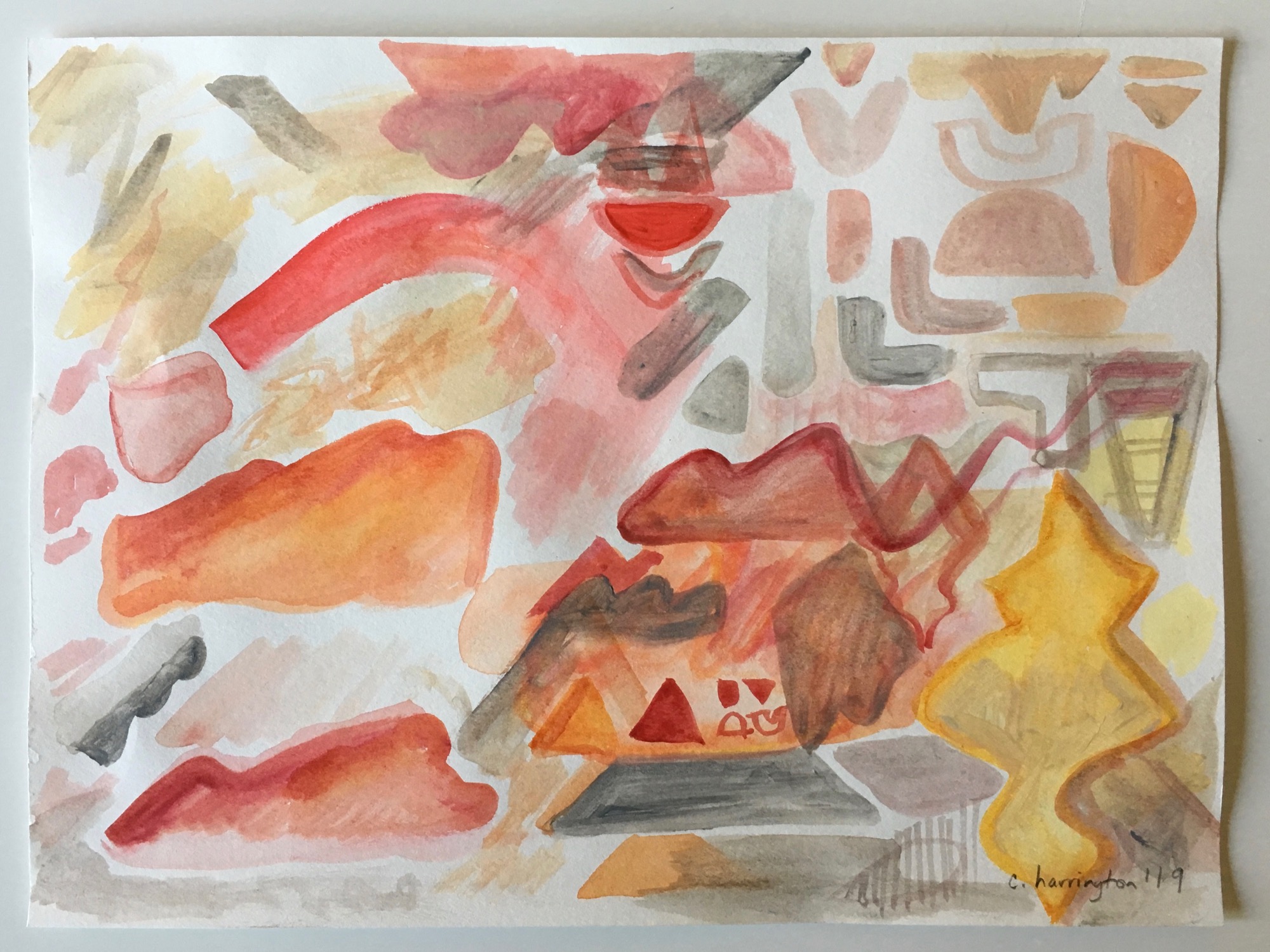 Fire Agate Canyon, Watercolor on Watercolor Paper, 9 x 12 inches, 2019