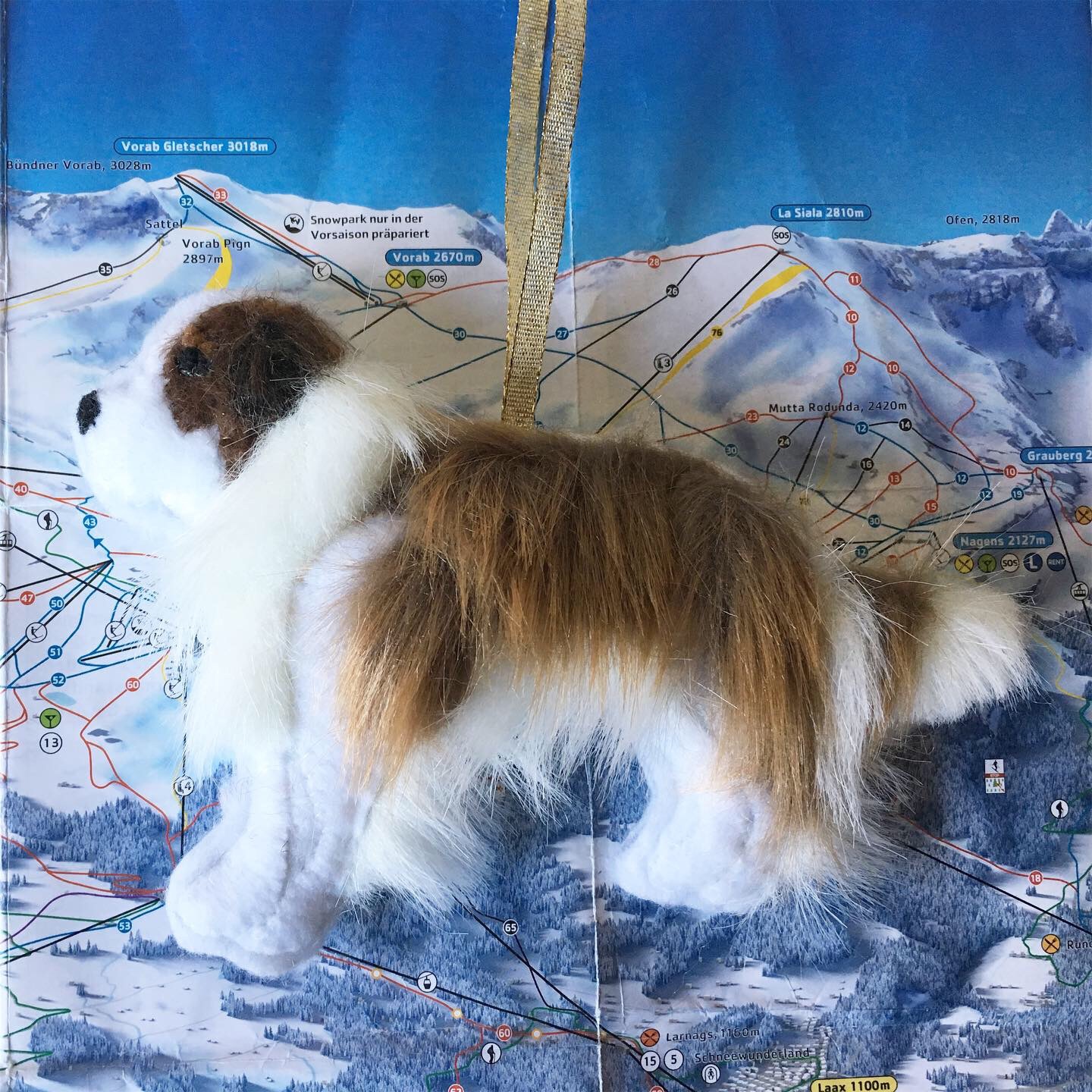 Saint Bernard Dog Ornament, Hand-Appliqued Felt and Faux Fur, Approx. 4 x 6 inches, 2019