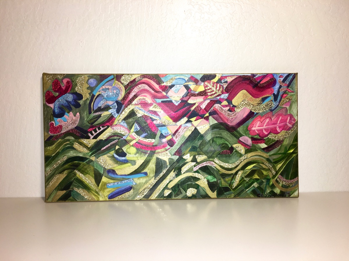 Tropic, Acrylic and Glitter on Canvas, 12 x 24 inches, 2017