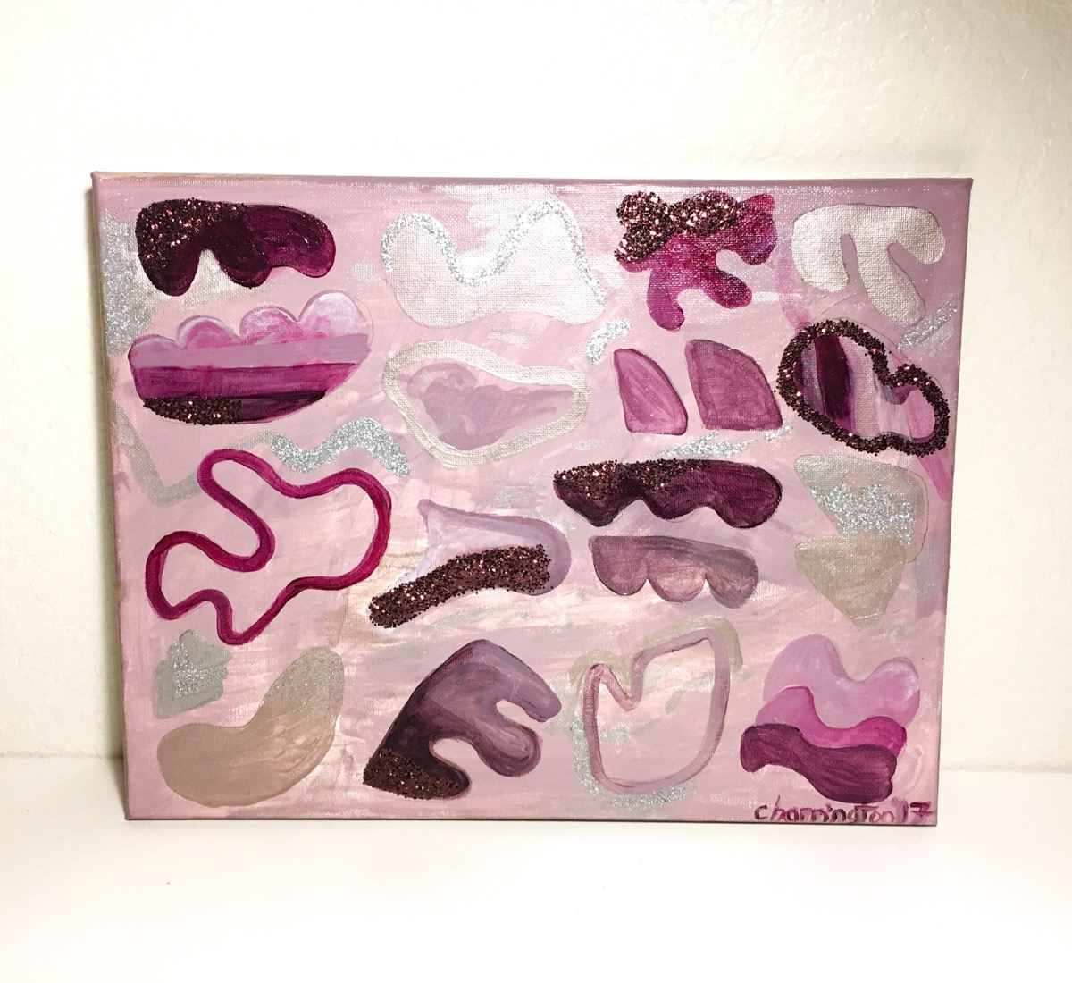 Forms in Amethyst, Acrylic and Glitter on Canvas, 11 x 14 inches, 2017