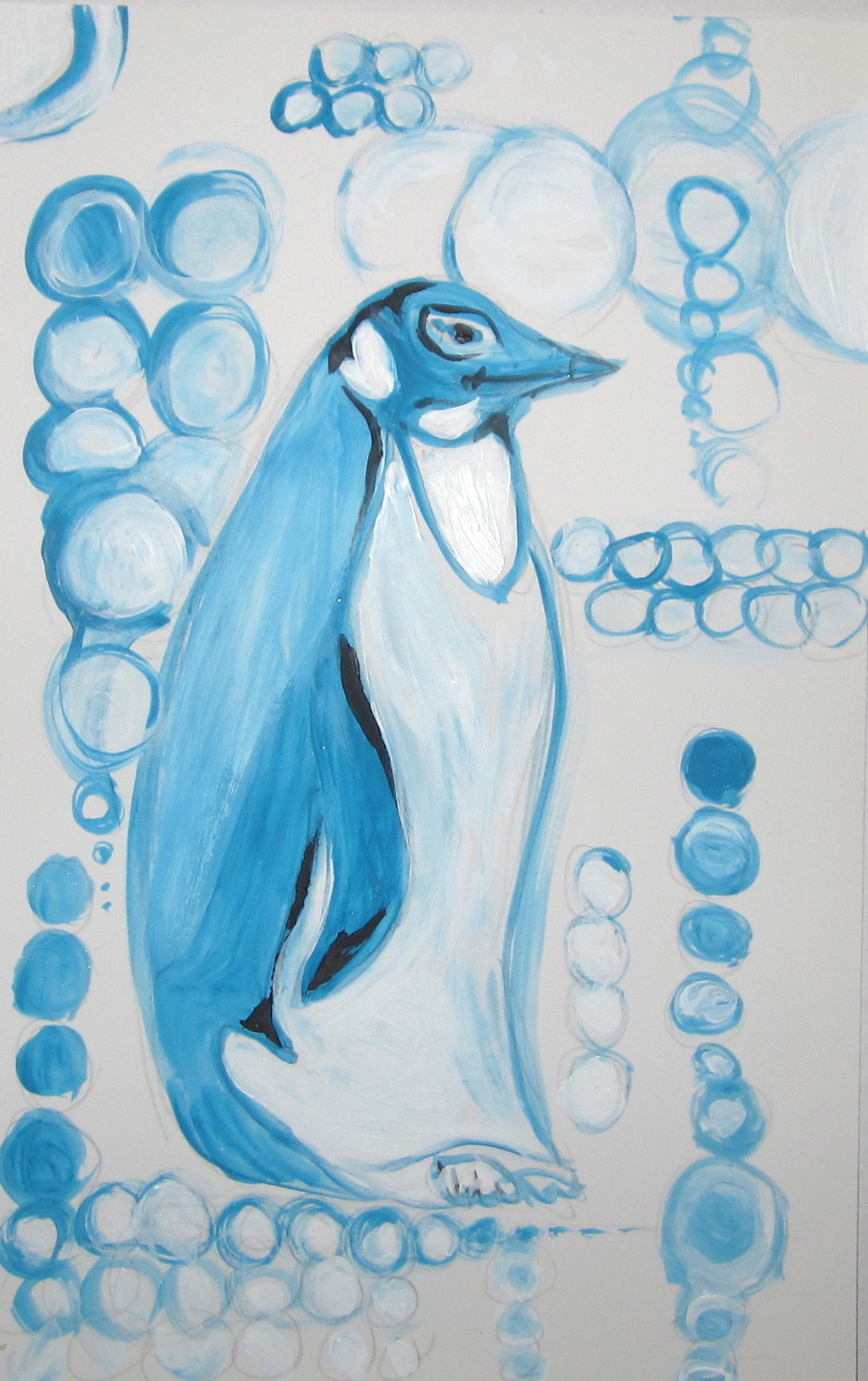 Aqua Disco Penguin, Acrylic on Paper, 5.5 x 8.5 inches, 2008