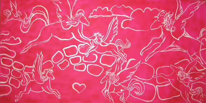 Pretty Pink Pegasus, Acrylic and Enamel on Canvas, 24 x 28 inches, 2007