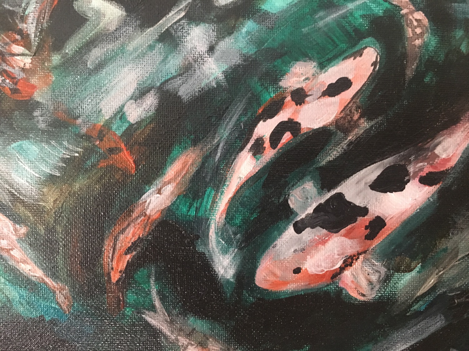 Koi Fish Swimming, Acrylic on Canvas, 11 x 14 inches, 2014