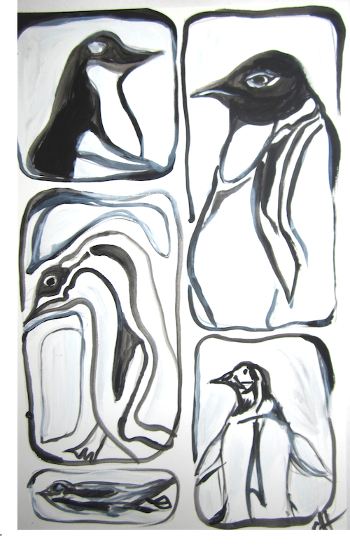 Modern Penguin Portraits, Acrylic on Paper, 5.5 x 8.5 inches, 2008