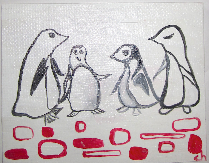 Penguin Meeting, Acrylic on Canvas Panel, 8 x 10 inches, 2007