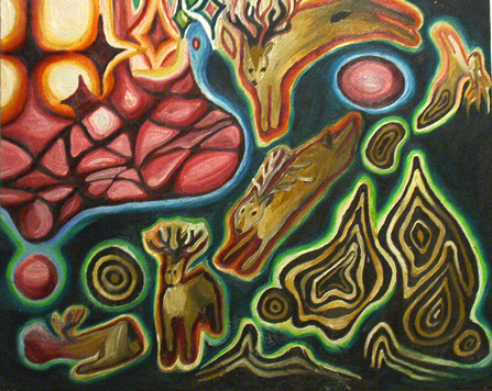 Reindeer Dreaming, Acrylic on Canvas Panel, 16 x 20 inches, 1994