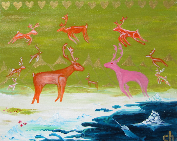 Reindeer Love in the Age of Global Warming, Acrylic on Canvas Panel, 16 x 20 inches, 2007