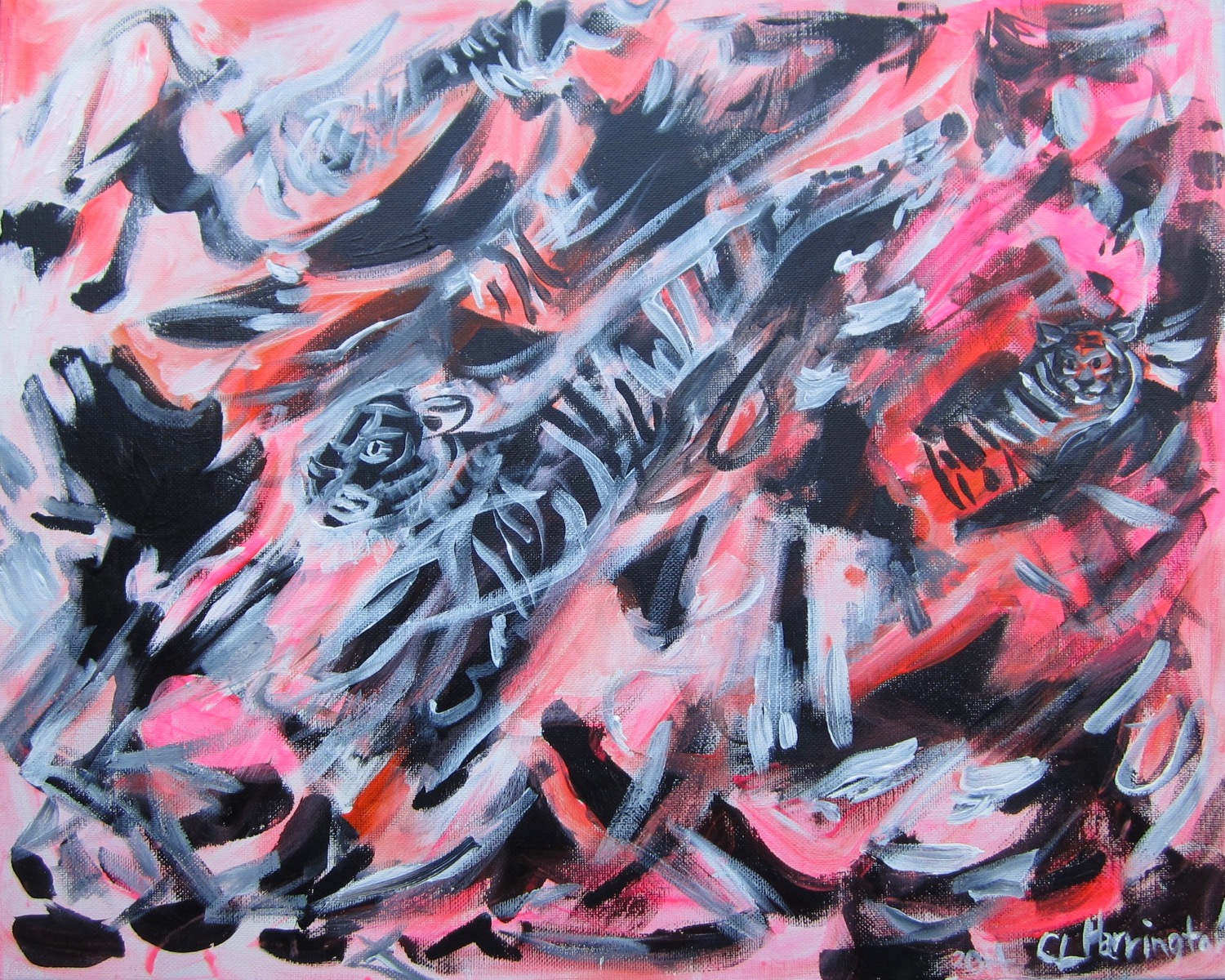 Action Tigers, Acrylic on Canvas, 16 x 20 inches, 2014