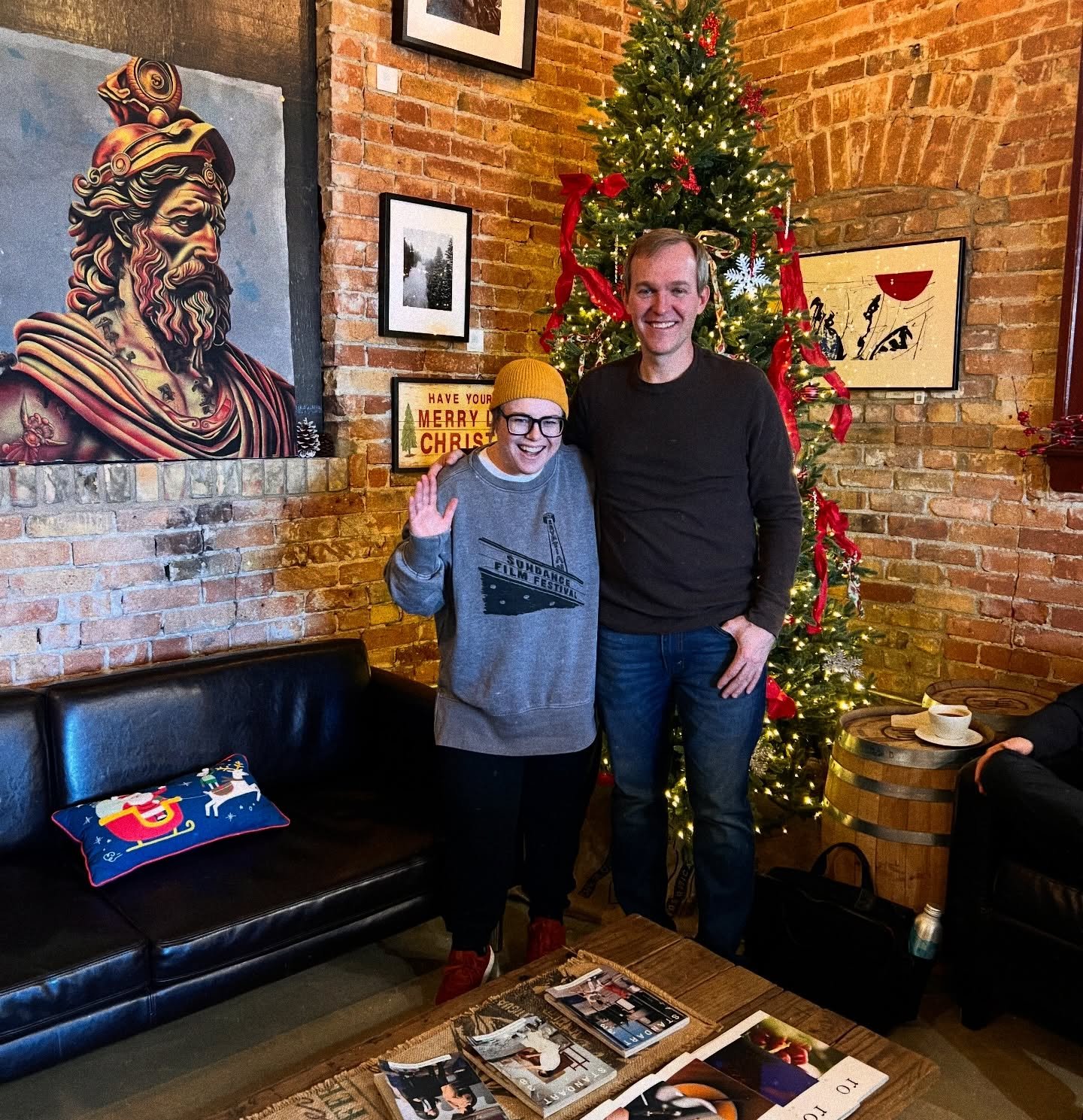 Met up at @kingspeakcoffeeroasters with my friend, @benmcadamsforcongress - he snagged one of my rainbow trees 🌈✨🎄. Always love our conversations! 🫶🏼✨