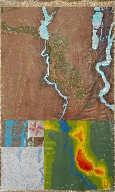 Hill in the City , 2005 mixed media on unstretched canvas 70" x 42"
