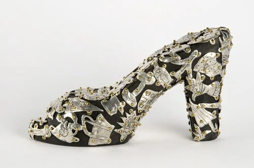Female Fetish: Open-toe Shoe, 2009 pewter and brass on wood 5 1/2 " x 9" x 3"