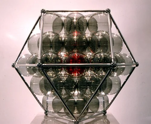 Closest Packing of Spheres , 1980 chrome-plated steel rods and acrylic spheres 48" x 48" x 48"