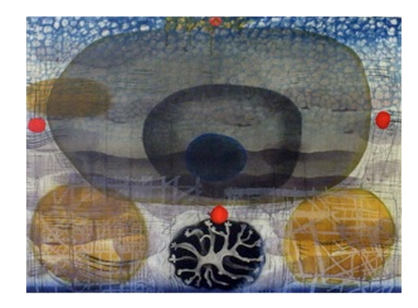 Echolocation , 2011 woodcut, mezzotint, polymer relief, & mixed media 29" x 39"
