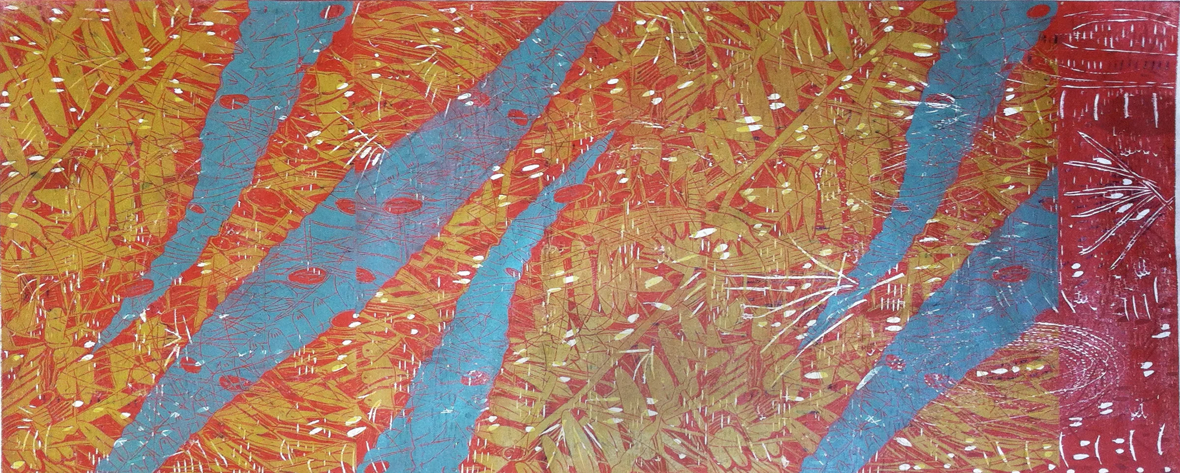 "Blue Ferns," 2013, 1/1 woodcut print on Japanese paper 28" x 65 1/2"