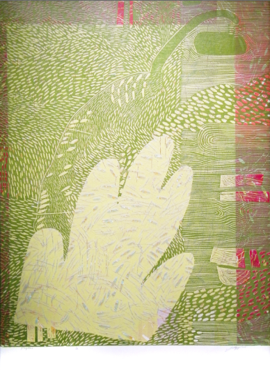 "Playtime," 2014 1/2 woodcut print 43 1/4" x 31 3/8"