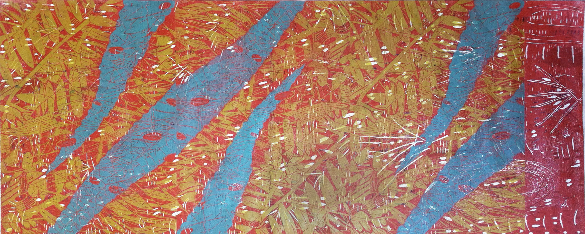 Blue Ferns 2013 woodcut print on Japanese paper (1/1) 28" x 65 1/2"