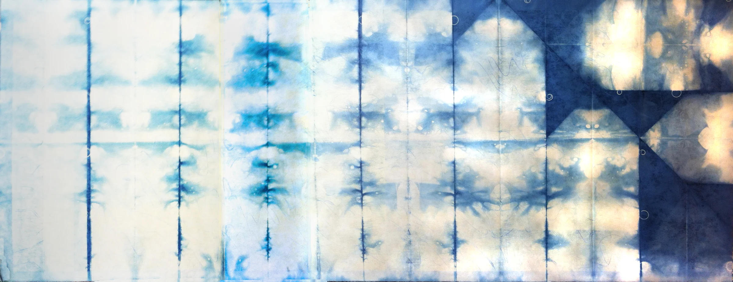 Blu Script Verso 2012 woodcut print on Japanese paper with Indigo dye (1/1) 27 1/2" x 72 1/2"