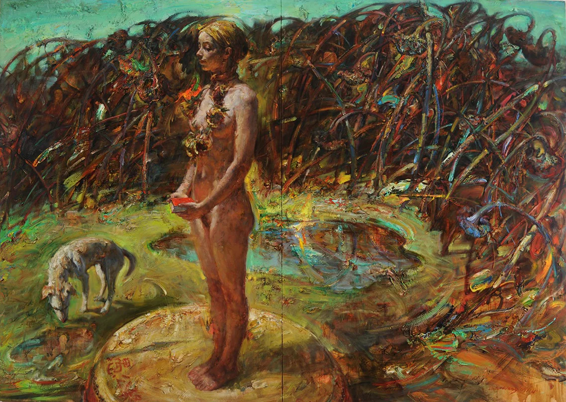 After the Rain , 2009/2014 oil on canvas 55 1/8" x 78 1/4" (diptych)