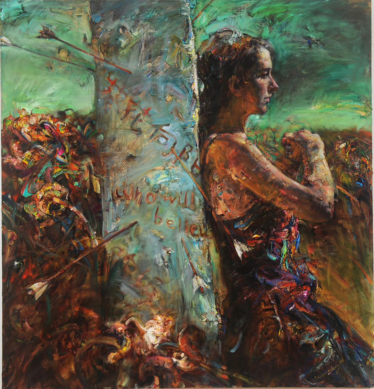 The Arrowed Pillar , 2014 oil on canvas 53 1/4" x 50 1/4"