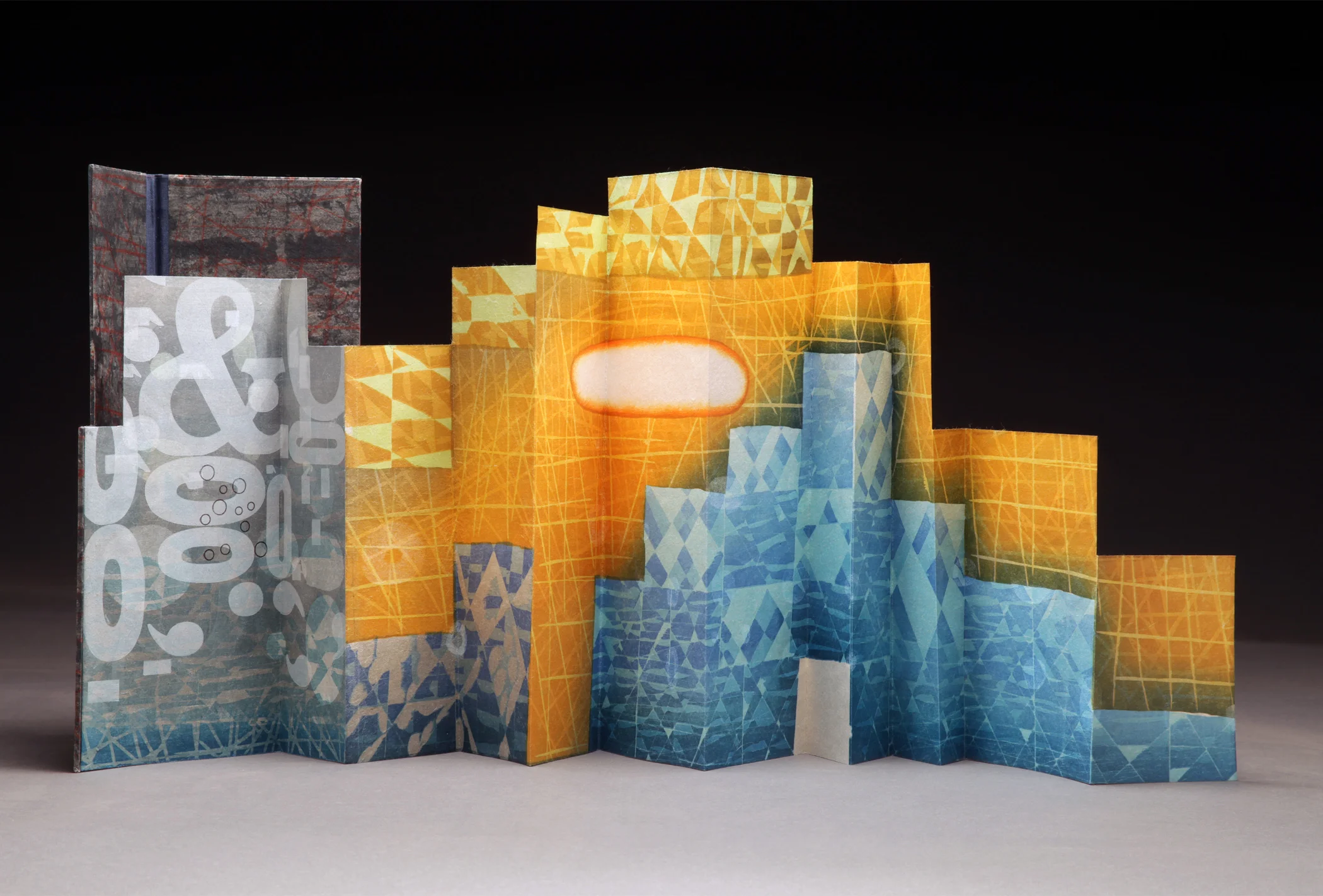 Karen Kunc, "Incessant White Noise," 2013 woodcut print artist book, 5/10 11" x 35"