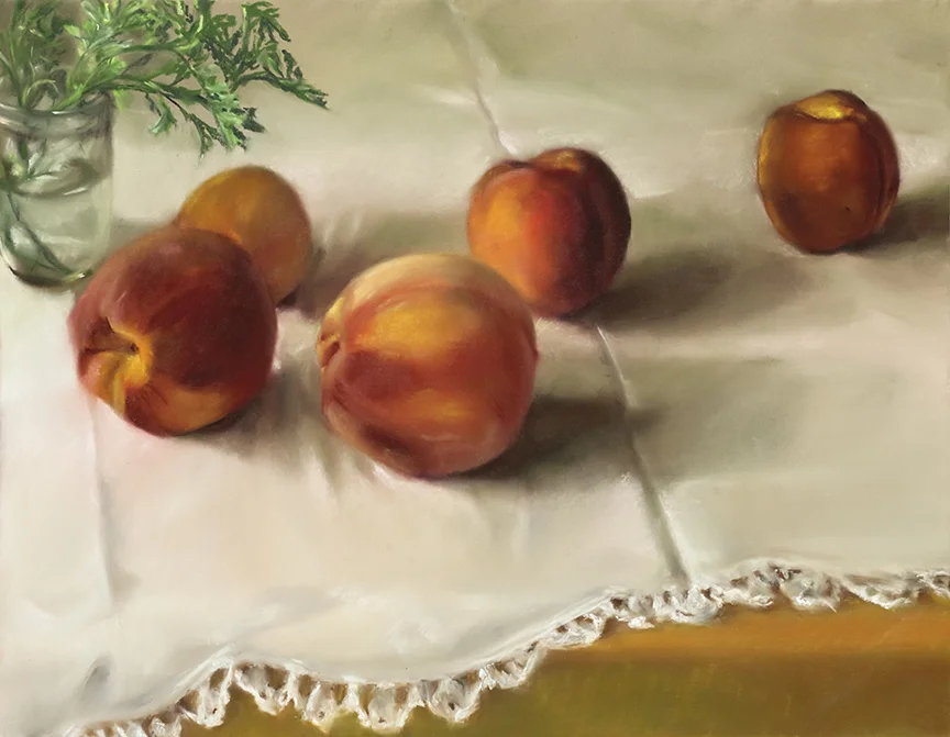 Mary Joan Waid, "Pattie's Peaches," 2013 pastel on paper 27 1/2" x 33 1/2"
