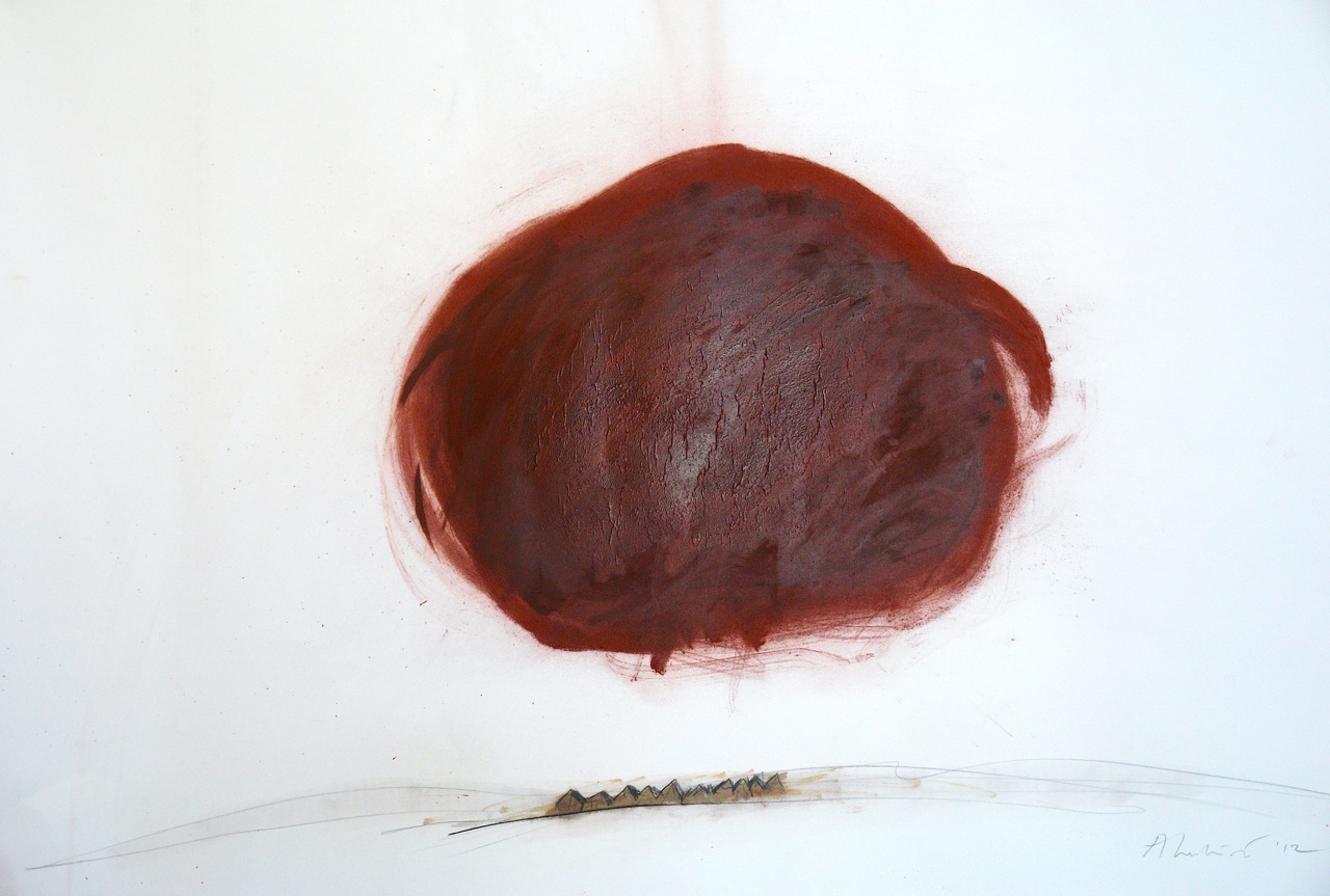 Adrian Luchini, "Untitled," 2012 red pigment, oil, shellac, and graphite on paper 45 1/2" x 60"