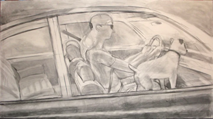 Peter Charlap, "Journey," 2008 charcoal on papier maroufle 59 1/16" x 108 1/4"