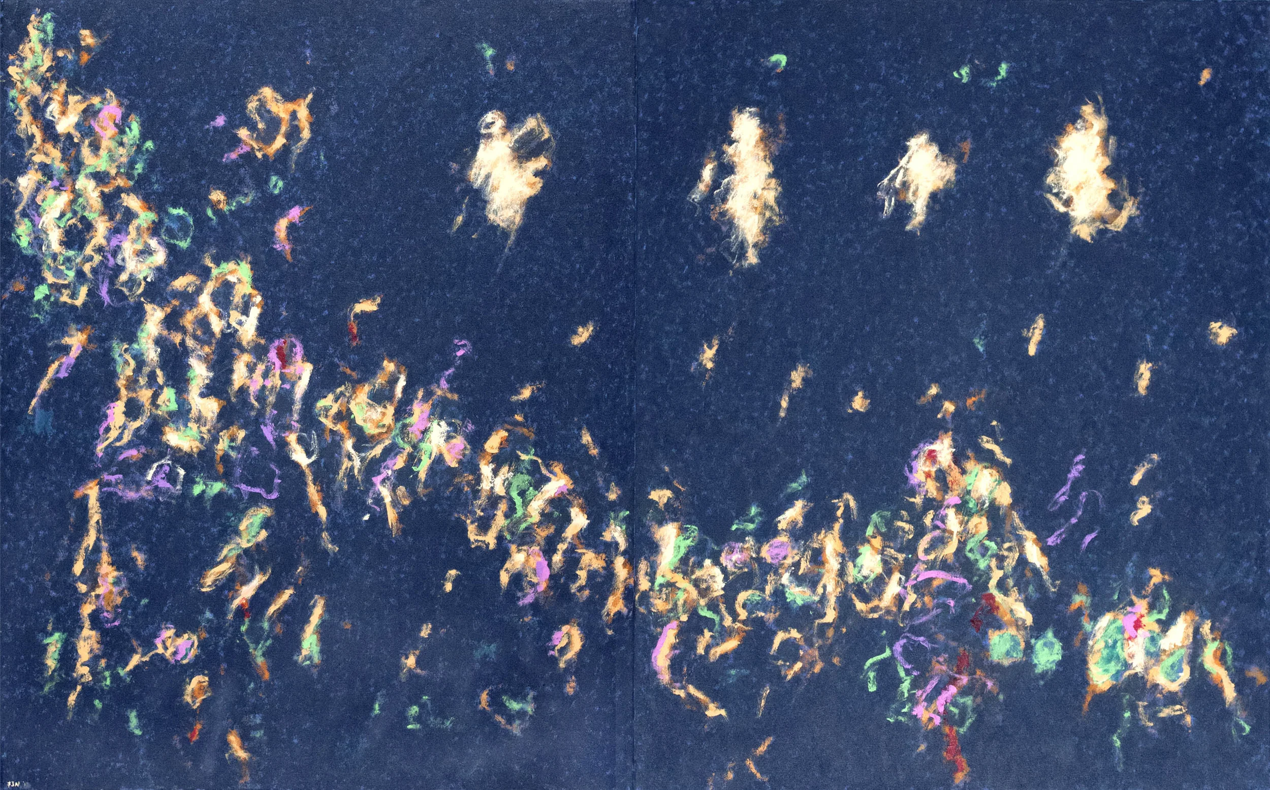 Fredrick Nelson, "Dancing Moons," 2014 acrylic on canvas 42" x 68"