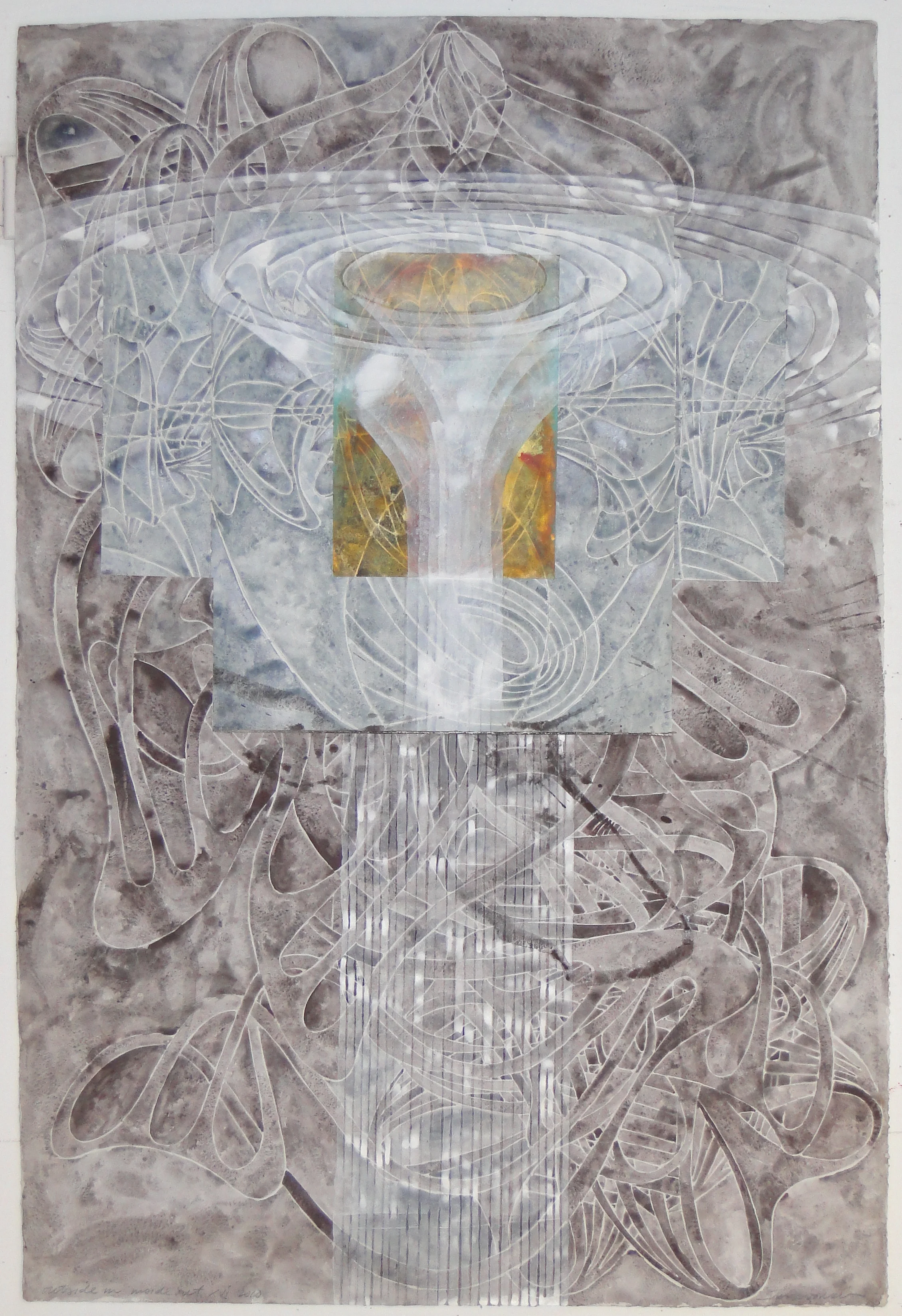 outside in/inside out xvi, 2010 watercolor, gesso, collage on 1923 J Whatman paper 45" x 31"