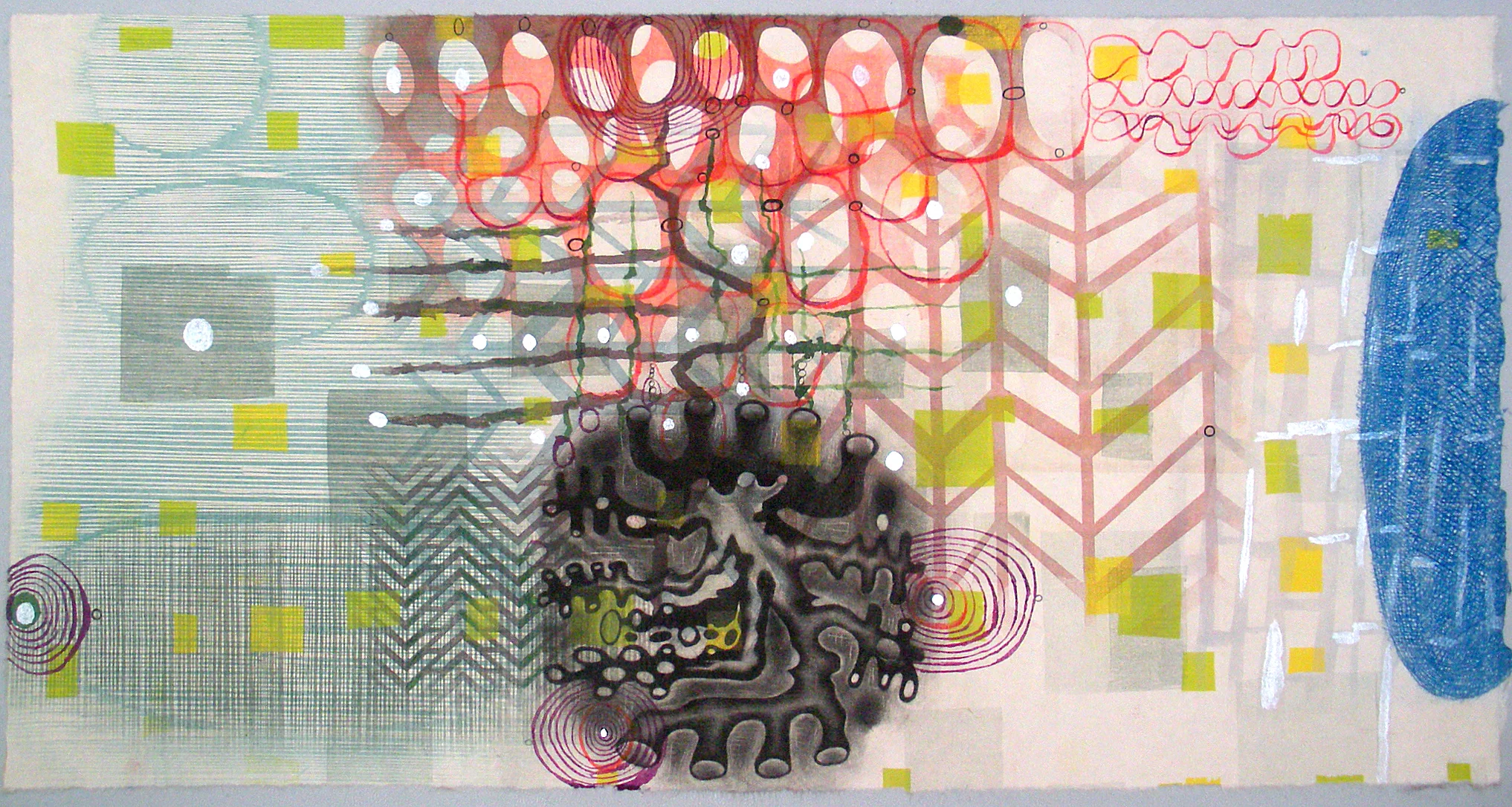 Karen Kunc (BIO) Plant Architecture , 2016 monoprint 20" x 32"