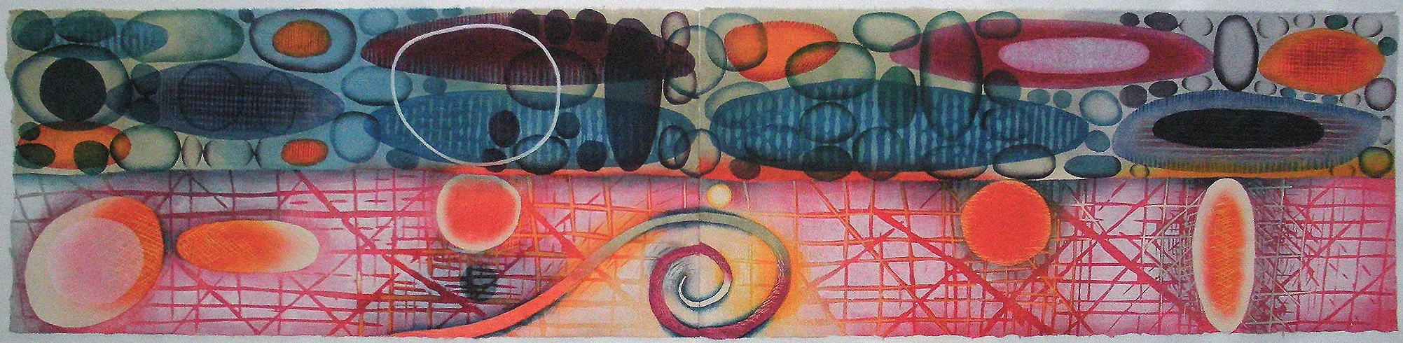 Karen Kunc (BIO) Fireformed, River Washed ," 2015 woodcut with Akua ink 18" x 55"