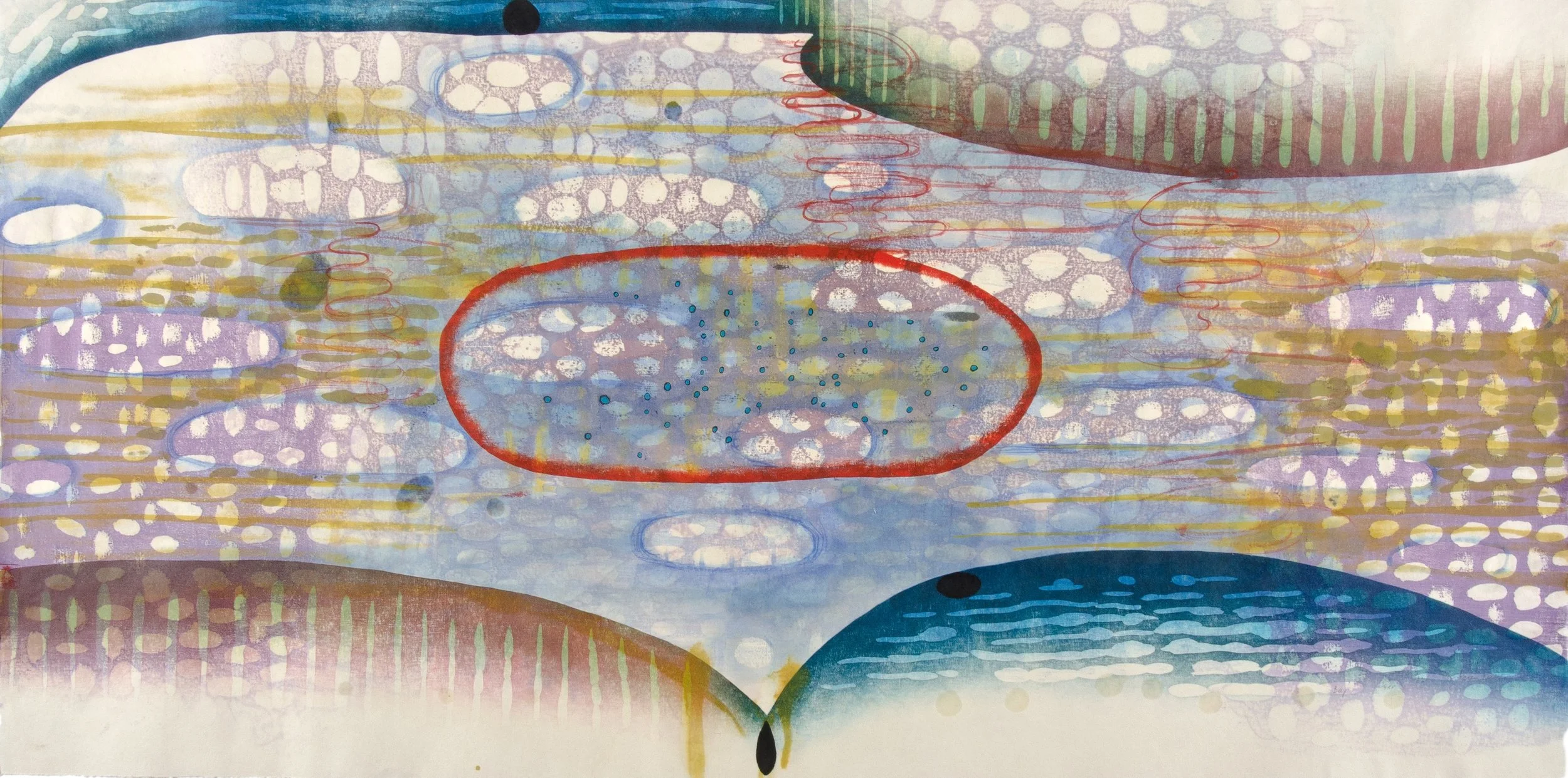 Karen Kunc (BIO) Bay , 2011 woodcut, mokuhanga woodblock, watercolor, wax 22" x 42"