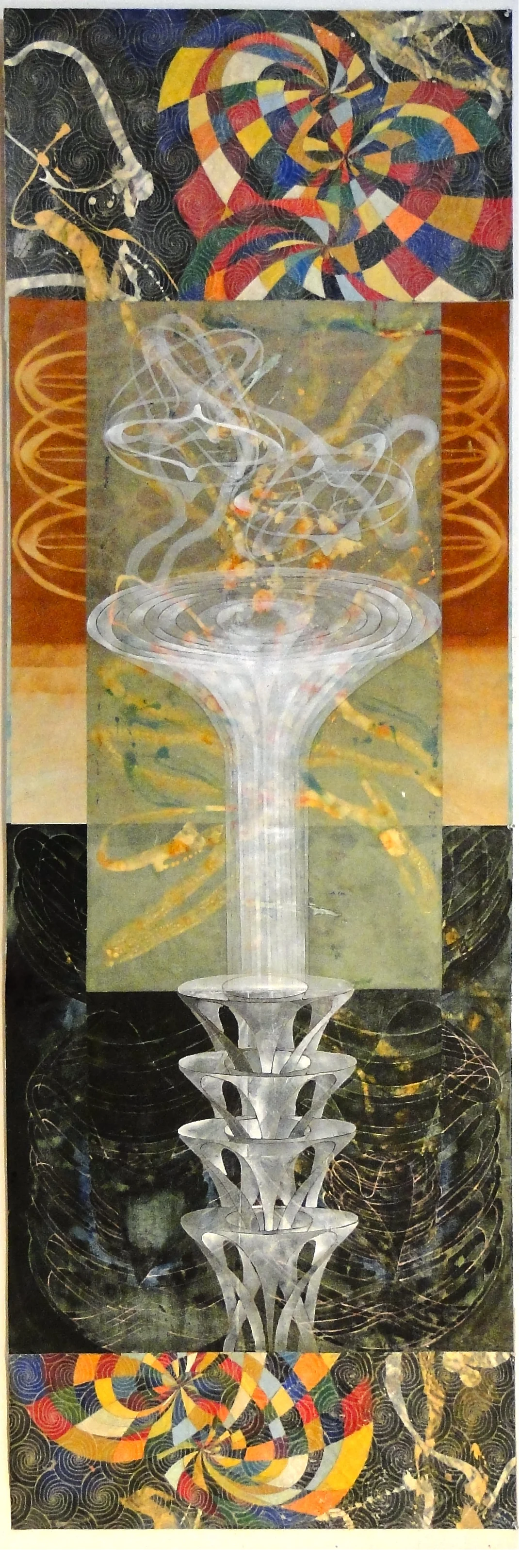 Steven Sorman, "without which," 2011 mixed media on drapery sheer 102" x 34 1/4"