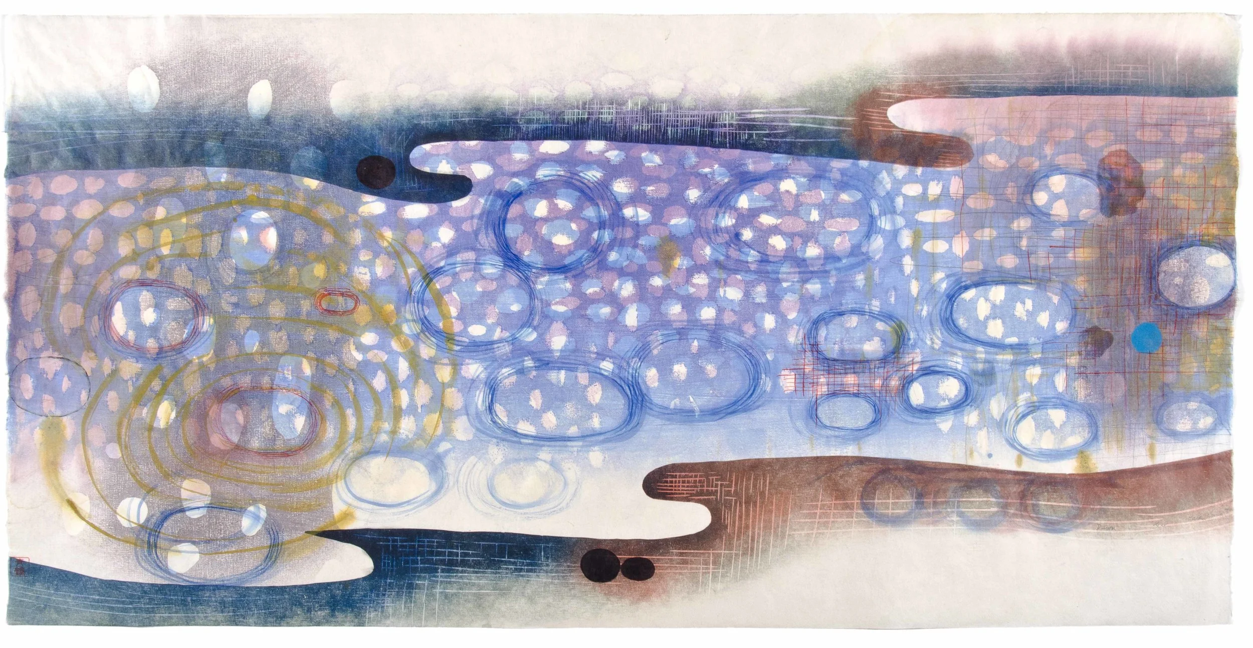 Karen Kunc (BIO) Dawn , 2011 woodcut, mokuhanga woodblock, watercolor, wax 22" x 42"