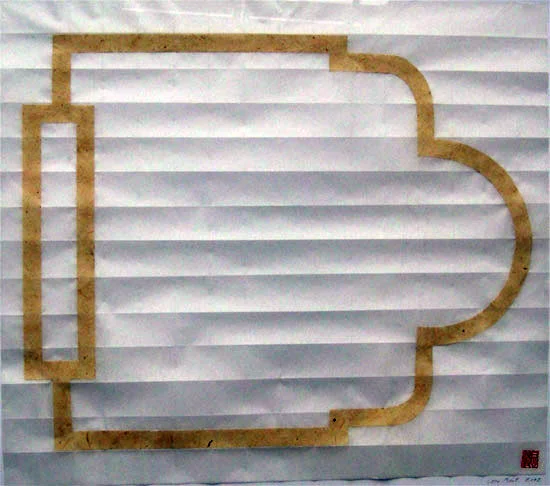 Lore Bert, “Fault-Fold-Form 4,” 2002, collage with Japanese and Nepal Paper, 20 3/4” x 22 3/4”