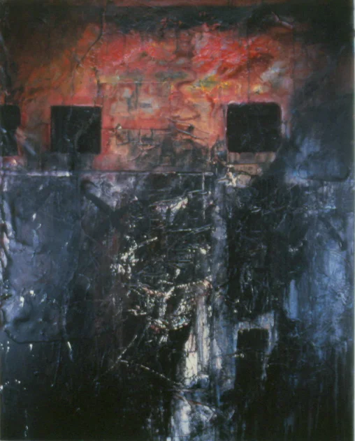 Kirk Pedersen, “Comey,” 1995, acrylic and paper on canvas, 60” x 48”