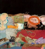 Janet Sorokin, “Happening,” 2006, mixed media acrylic collage, 22” x 22 1/2”