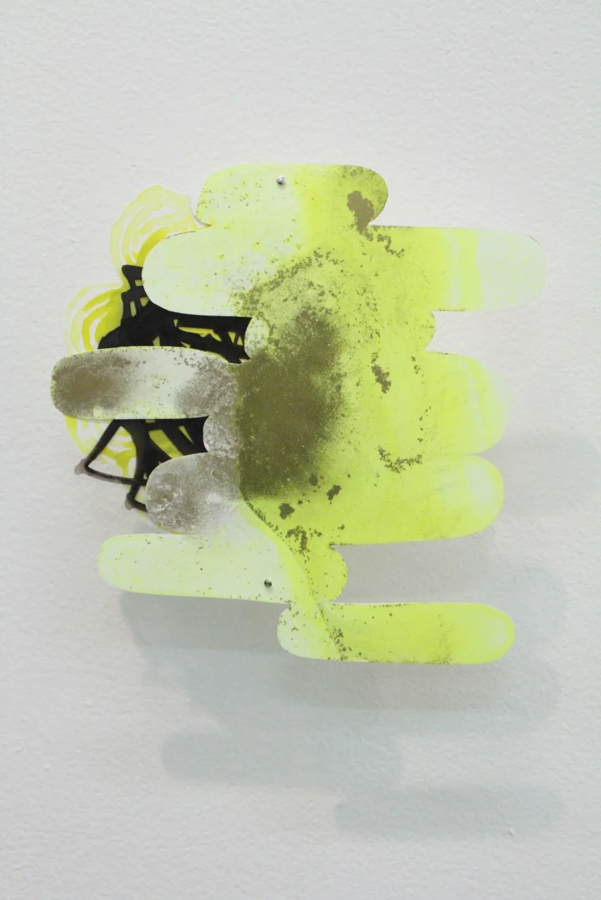 Katy Stone, “Other World (moon landing),” 2015, acrylic on Duralar and paper, pins, 6” x 6”