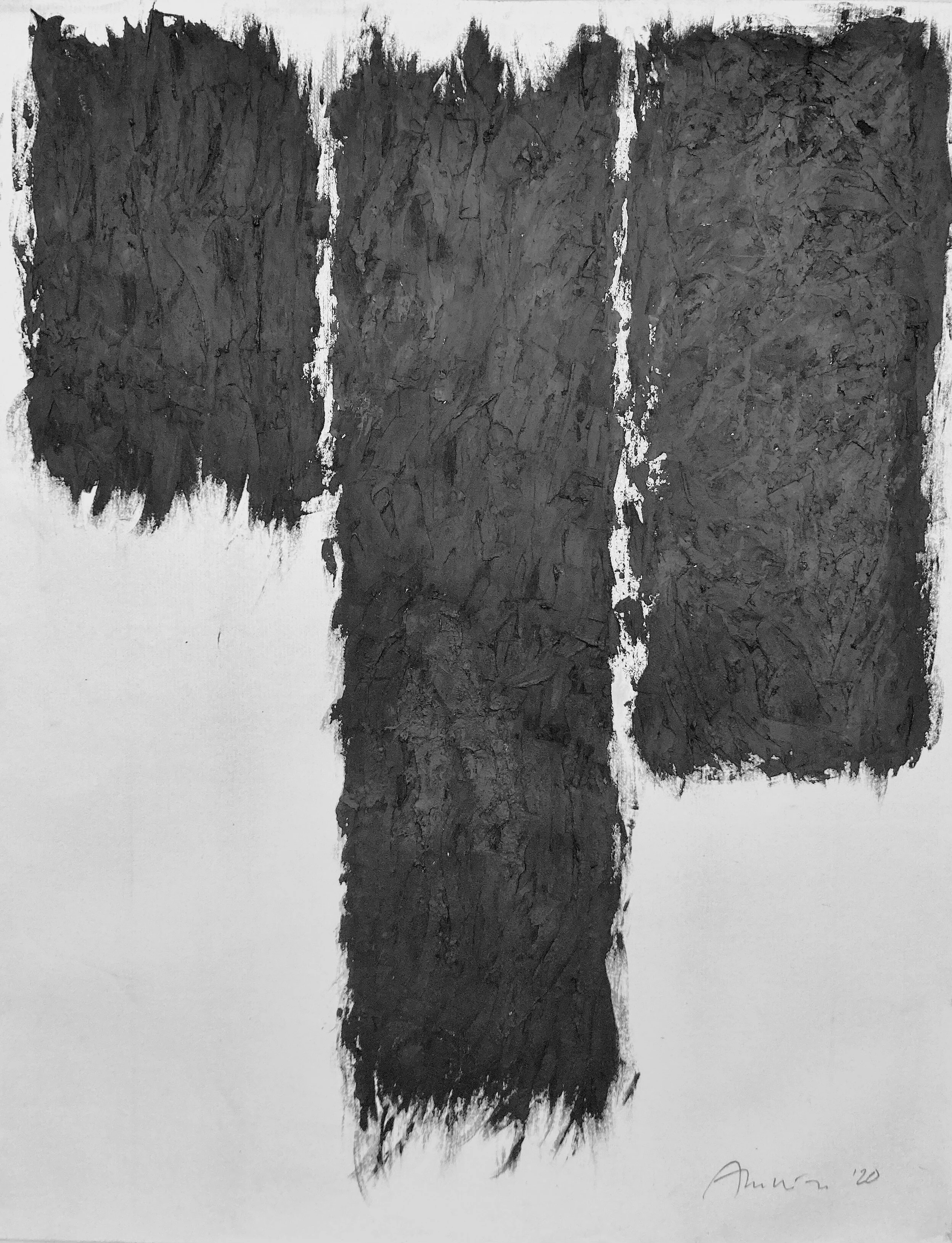 Adrian Luchini, “Station 2,” 2019, tar, black pigment on felt, 83” x 64”