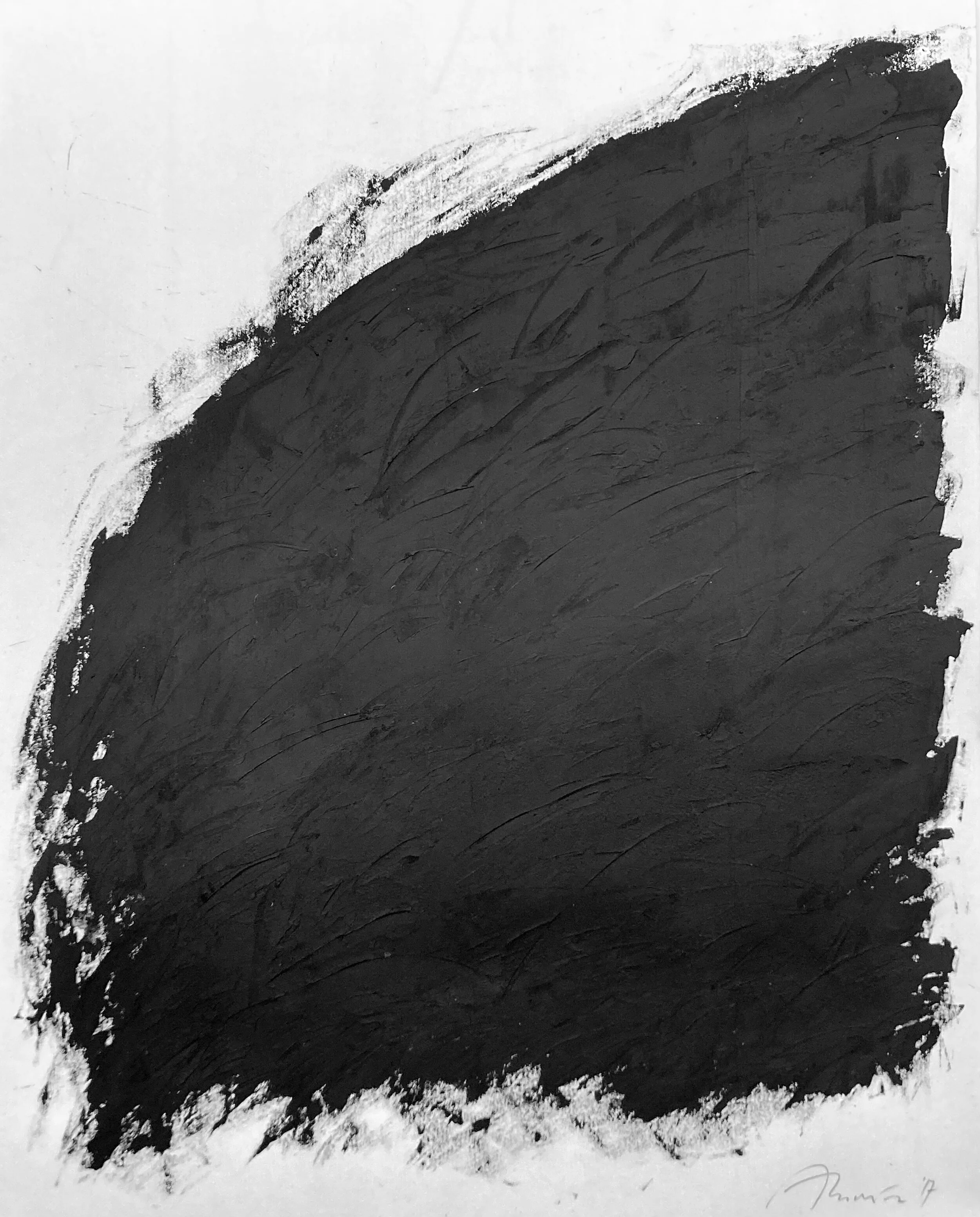 Adrian Luchini, “Corpus Christi,” 2021, tar, black pigment on felt, 83” x 64”