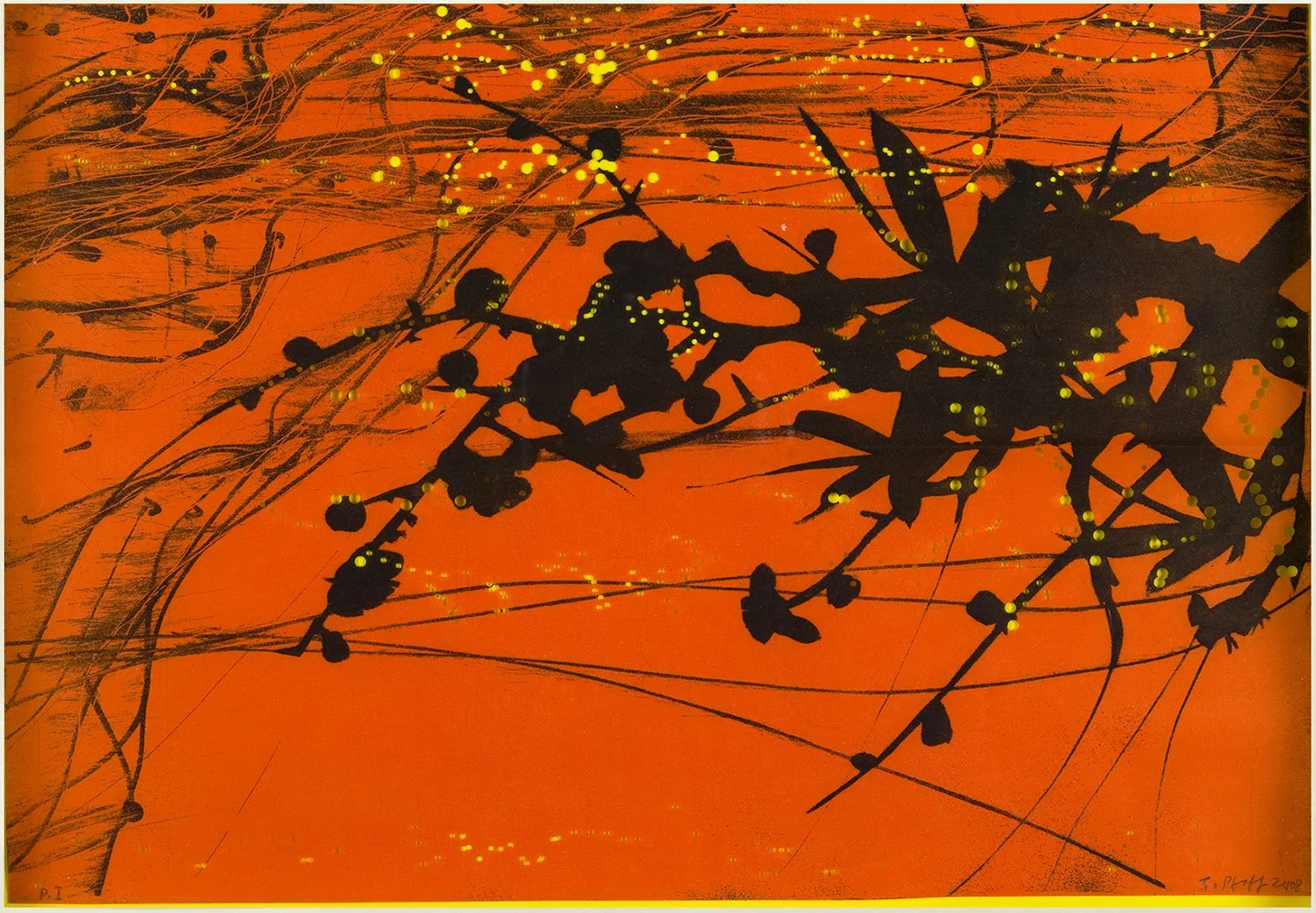 Judy Pfaff, "Untitled #7", 2008, 6/40, Etching, relief, archival inkjet, collage and hole punching on Kozo and Somerset satin, 22 7/8" x 18 1/2" (Copy)