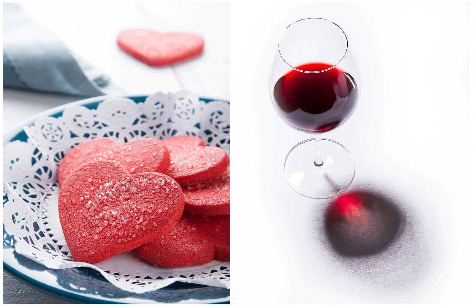 Heart-Shaped Cookies, Glass of Red Wine