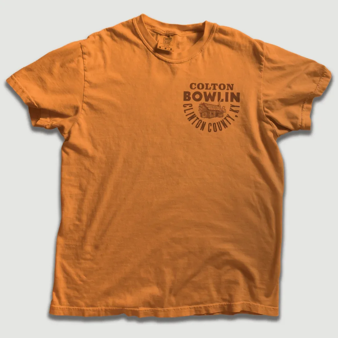 T-shirt with Colton Bowlin front pocket print.