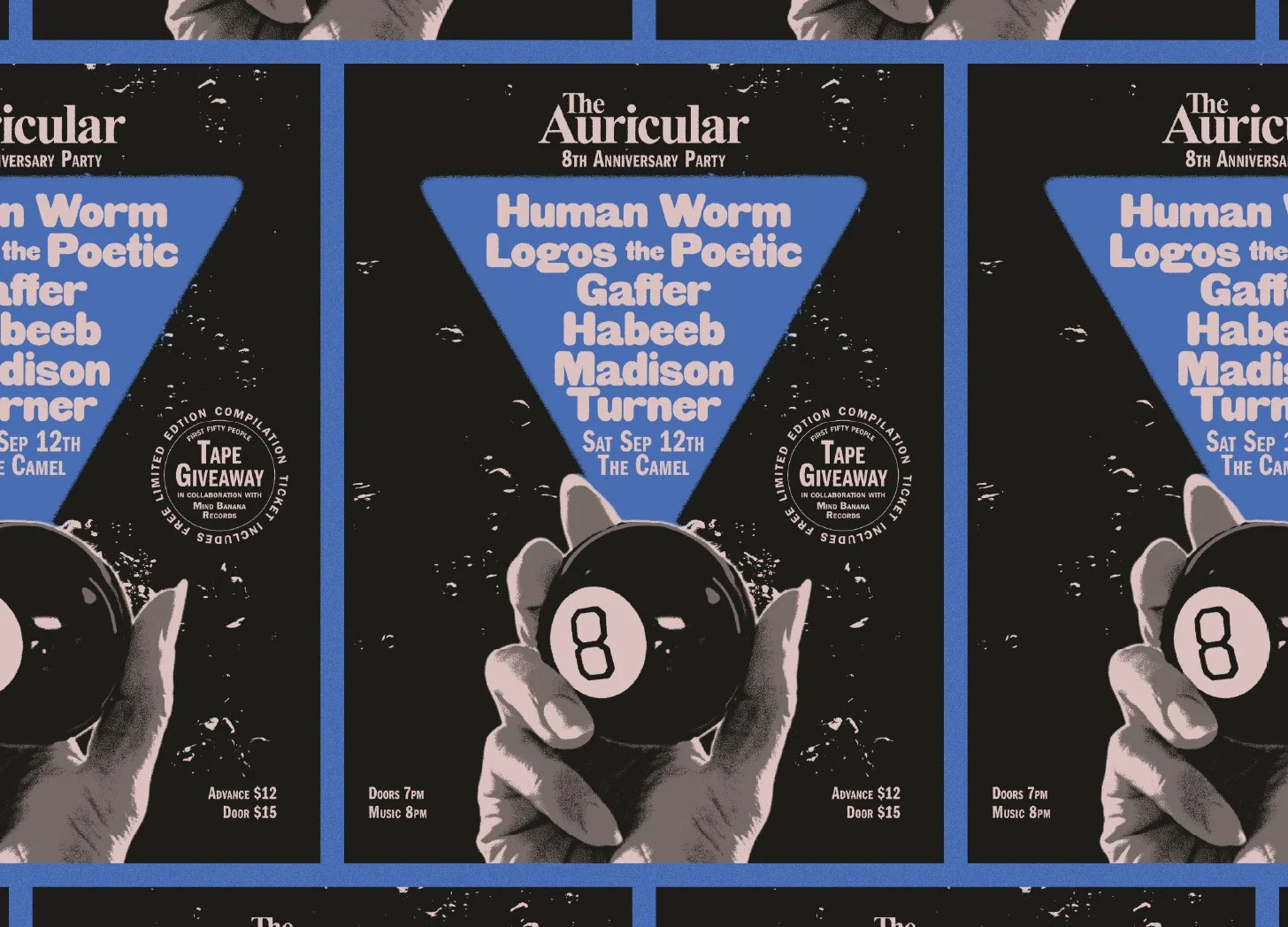 Gig poster for the Auricular Anniversary Show