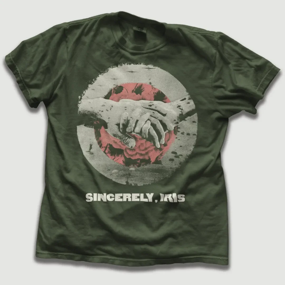 T-shirt featuring Sincerely Iris graphic print.