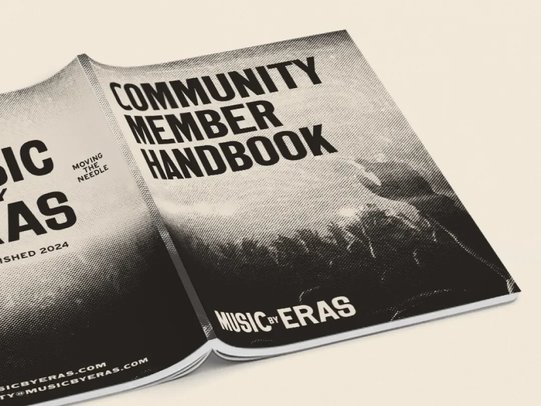 Music By Eras community handbook cover design