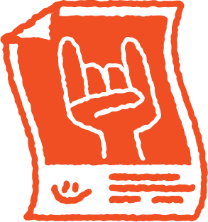 A poster with a hand making the rock on gesture, outlined in red.