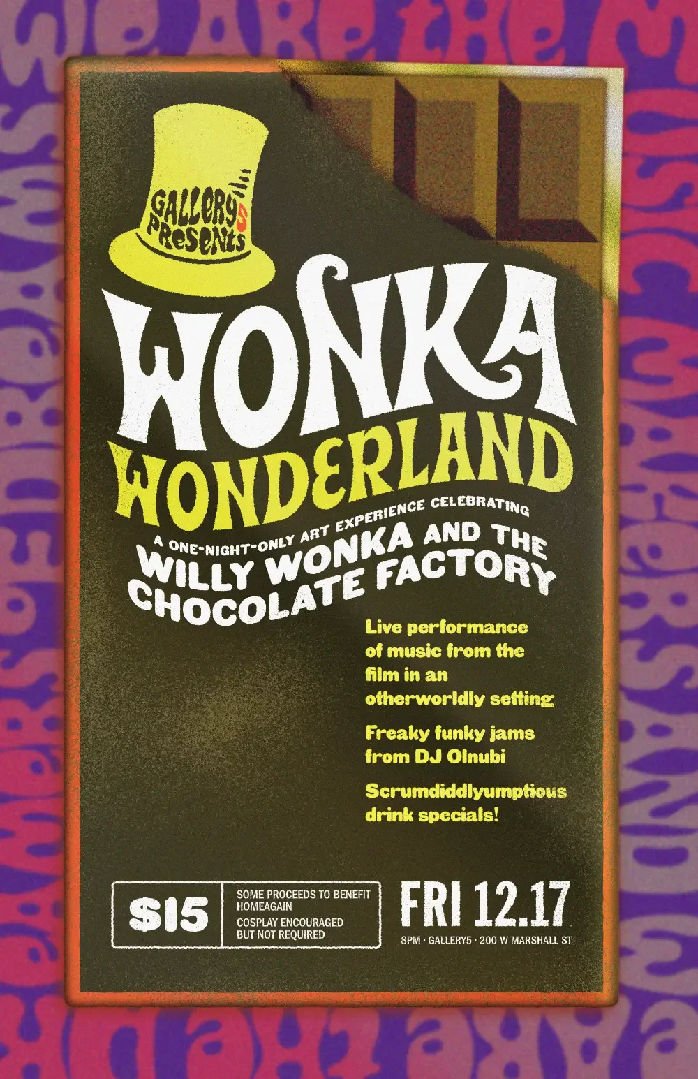 Event poster designed for Wonka Wonderland.