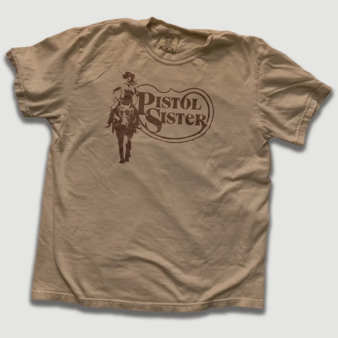 T-shirt with Pistol Sister graphic design.